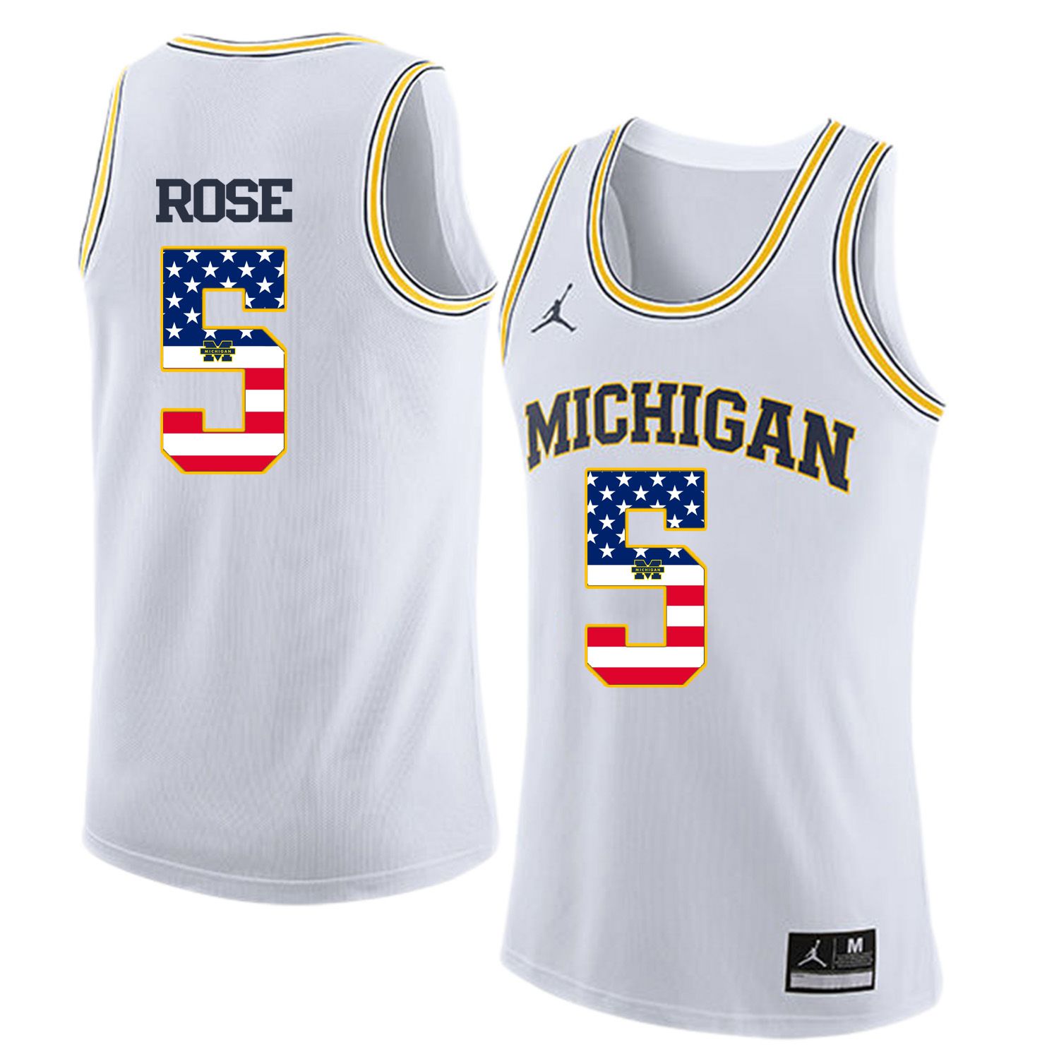 Men Jordan University of Michigan Basketball White 5 Rose Flag Customized NCAA Jerseys